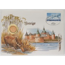 SWEDEN 1995 . FIFTY 50 ORE COIN . ON STAMPED ENVELOPE